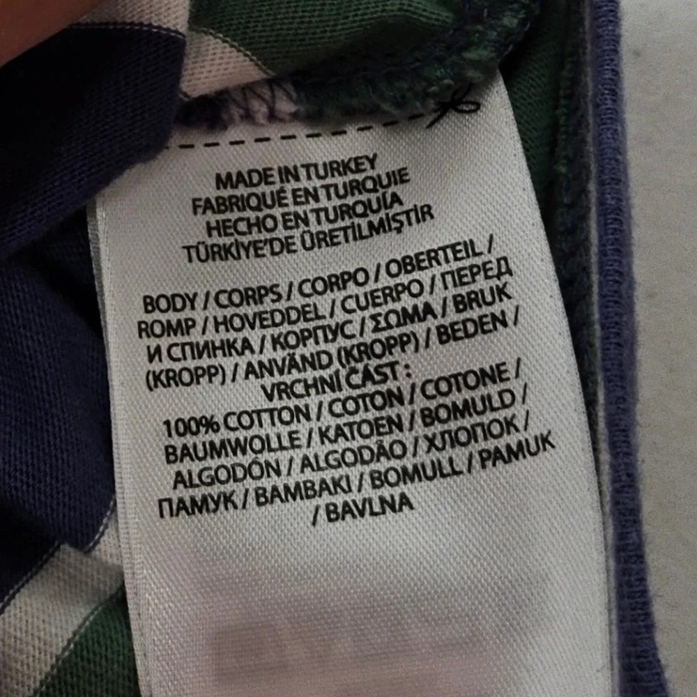 Ralph Lauren Polo Bear T-Shirt Baby 3M Blue Green Striped Short Sleeve Snaps
